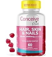 Conceive Plus Hair Skin & Nails Gummies - Extra-Strength Biotin, VIT A, C, D3, E Vitamins - Vegan...