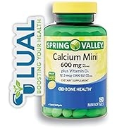 Calcium Plus Vitamin D3 Supplement.| Small Calcium Pills | Includes Luall Sticker + Spring Valley...