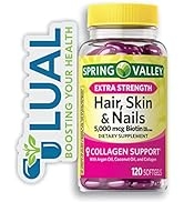 Hair, Nail & Skin | Biotin | Collagen Support | Vitamins for Women. Includes Luall Sticker + Spri...