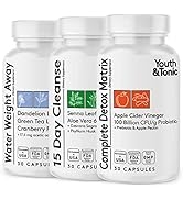 3pk Detox Cleanse Kick Off Weight Management | Colon Cleanser + Water Loss Pills w Dandelion + AC...