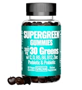 SHIZAM Super-Greens Super-Foods Gummies w/ 30 Fruits Veggies Herbs Algae Prebiotics & Prebiotics....